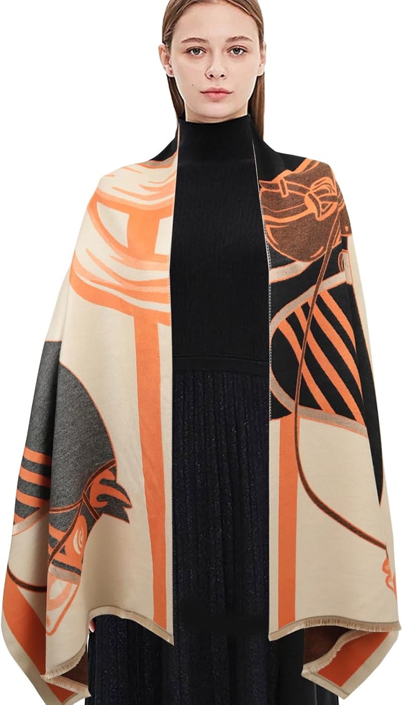 EXTREE Scarfs for Women Pashmina Silky Shawl Wrap for Evening Dressing Blanket Open Front Poncho Cape - Image 5